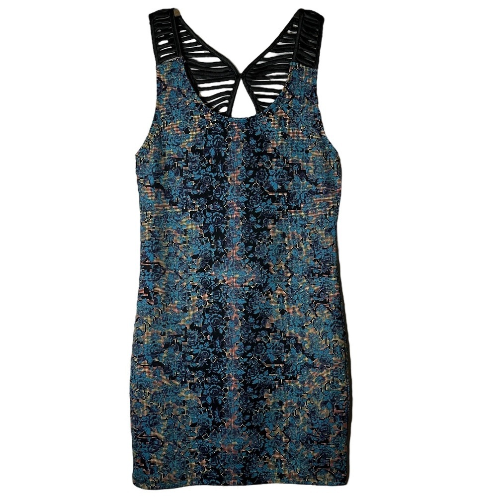 Free People‎ Digital Damsel Floral Pixels Bodycon Strappy Dress Neon Glow Small